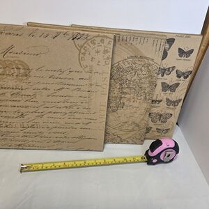 Source Unknown Vintage Script and Map Home Art Print Set - Brown, Black, Pink